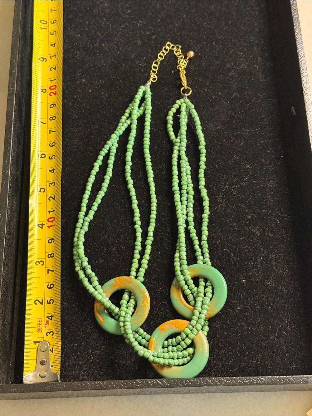 Green Gold Beaded Double-Ring Statement Necklace - Unbranded